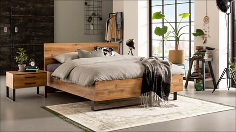 Houten bed van MDF plaathout met houtlook