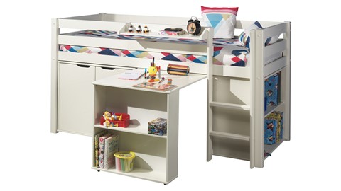 Halfhoogslaper Pino met commode met 2 deuren en boekenkast, wit