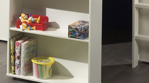 Halfhoogslaper Pino met commode met 2 deuren en boekenkast, wit