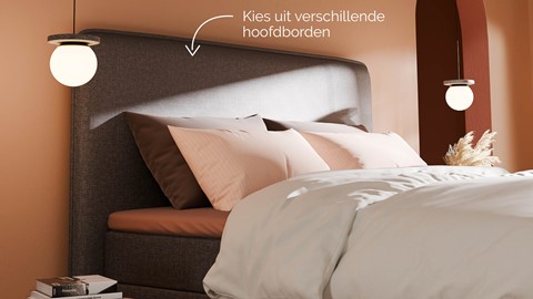 Boxspring Quartz linen touch vlak met gestoffeerd matras, dark grey