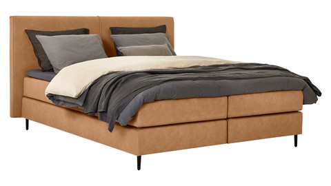 Boxspring Opal vlak met gestoffeerd matras, cognac