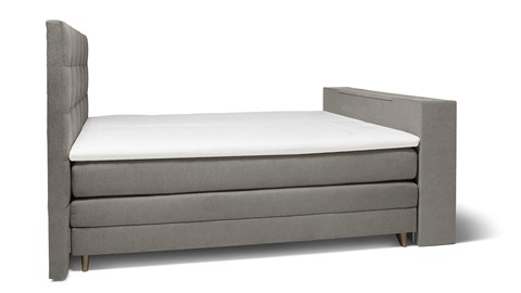 Boxspring Unik Varje verstelbaar met gestoffeerd matras en voetbord met TV-lift, wood