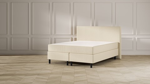 Boxspring Emma Deluxe Classic vlak met gestoffeerd matras en poot zwart, beige