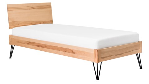 Bed Sky beuken met hoofdbord hout en poot driehoek metaal, beuken