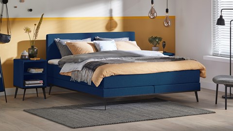 Boxspring Viggo vlak met gestoffeerd matras, oakland  blauw