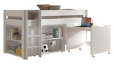 Halfhoogslaper met bureau en 2 boekenkasten Primo, wit