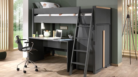 Hoogslaper Londen met bureau en kast, antraciet