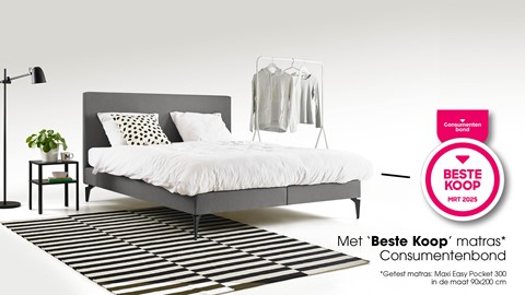 Boxspring Cisano vlak met Easy Pocket 300 matras, light grey