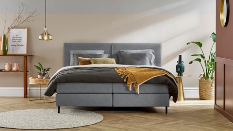 Boxspring Opal vlak met gestoffeerd matras, anthracite python