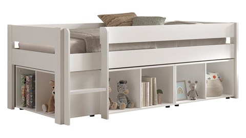 Halfhoogslaper laag met 3 boekenkasten Primo, wit