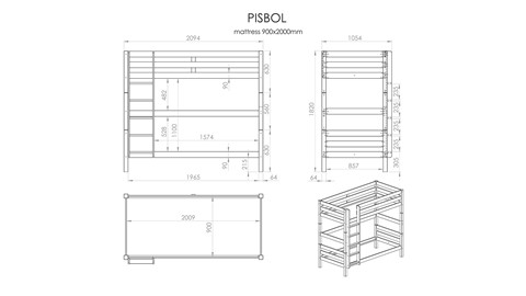 Stapelbed Pino 180 cm hoog, wit