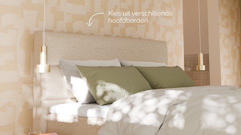 Boxspring Mica linen touch vlak met gestoffeerd matras, beige
