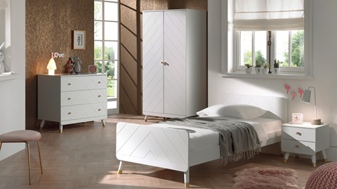 Kinderkamer Billy met bed, nachtkast, commode 3 laden en 2 deurs draaideurkast, white