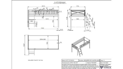 Halfhoogslaper Scott met bureau en commode, wit