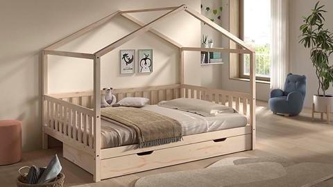 Kajuitbed Dallas als huis met slaaplade, natuur