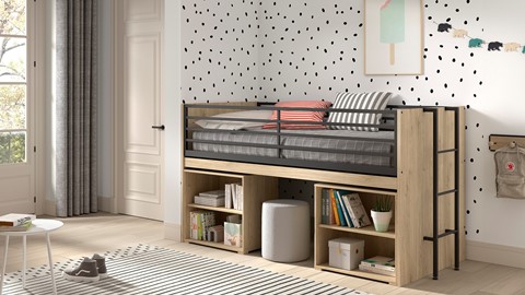 Halfhoogslaper Sam met 2 boekenkasten, eik