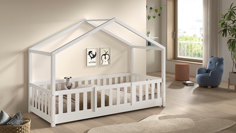 Kajuitbed Dallas als huis met slaaplade, wit
