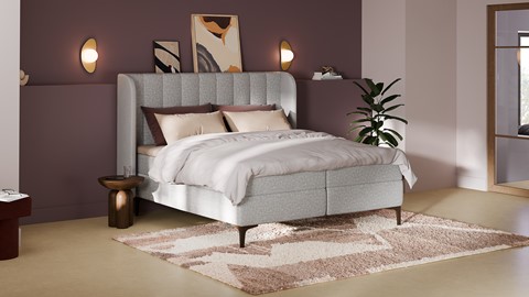 Boxspring Ivory linen touch vlak met gestoffeerd matras, light grey