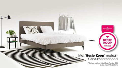 Boxspring Cisano vlak met Easy Pocket 300 matras, taupe