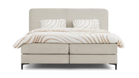 Boxspring Quartz vlak met gestoffeerd matras, beige