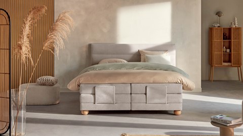 Boxspring Solid Lina verstelbaar met gestoffeerd matras, naturel