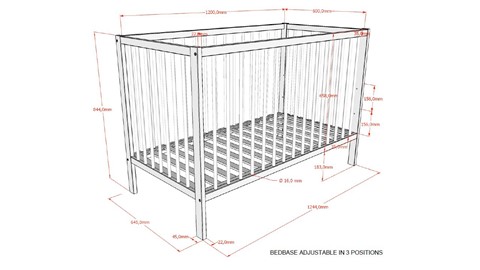 Babyledikant Dino 60x120, naturel