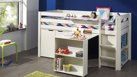 Halfhoogslaper Pino met commode met 2 deuren en boekenkast, wit