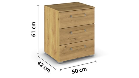 Nachtkast Elba met 3 laden, rustiek eiken