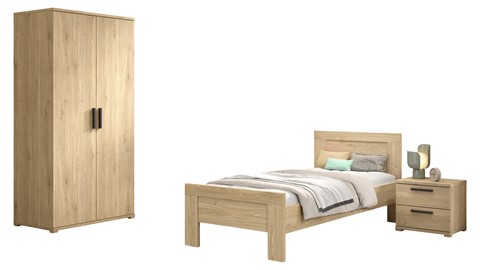Kinderkamer Sam met bed, nachtkast en 2 deurs draaideurkast, eik