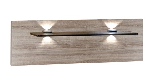 Nachtkast paneel met glas en verlichting Bienne, truffel eiken