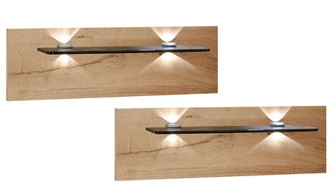 Set nachtkast panelen met glas en verlichting Bienne, bianco eiche