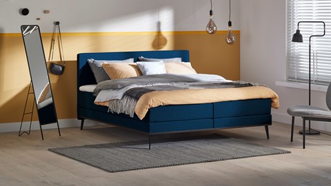 Boxspring Viggo vlak met gestoffeerd matras, oakland  blauw