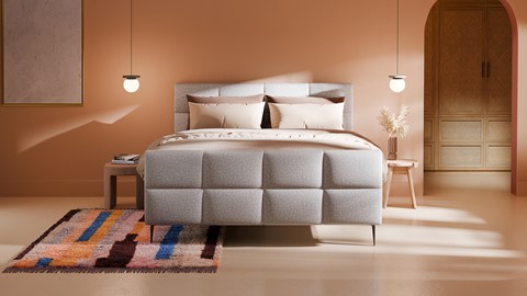 Boxspring Crystal linen touch vlak met gestoffeerd matras, light grey