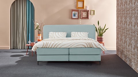 Boxspring Quartz vlak met gestoffeerd matras, mint green