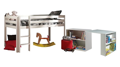 Halfhoogslaper Pino met Bureau en boekenkast, wit