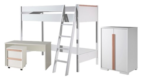 Hoogslaper Londen met nachtkast, bureau en kast, wit