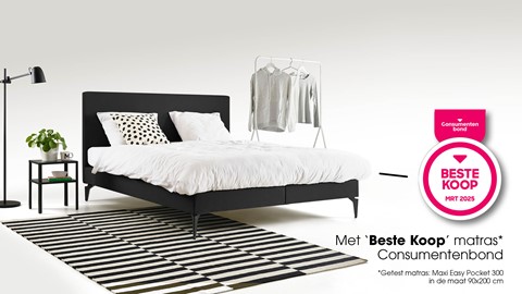 Boxspring Cisano vlak met Easy Pocket 300 matras, dark grey