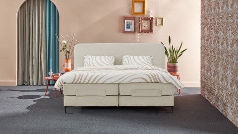 Boxspring Quartz verstelbaar met gestoffeerd matras, beige