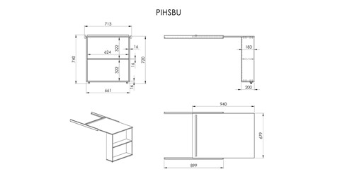 Bureau voor halfhoogslaper Pino, grijs