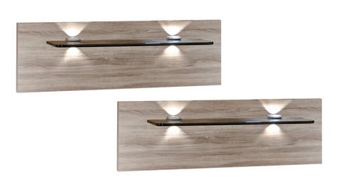 Set nachtkast panelen met glas en verlichting Bienne, truffel eiken