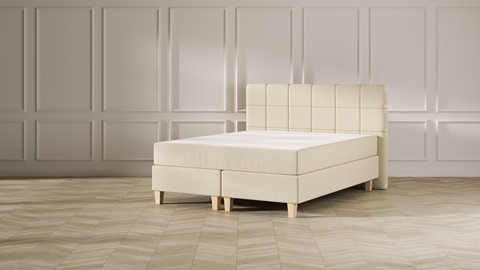 Boxspring Emma Deluxe Elegant vlak  met gestoffeerd matras en poot naturel, beige