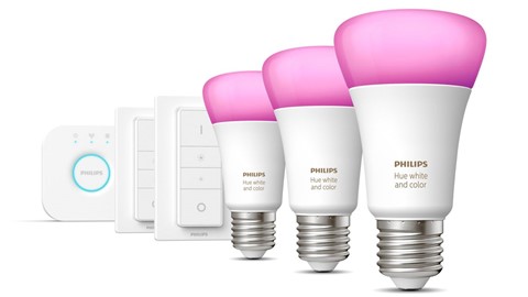 Verlichting Philips Hue White and Color Ambiance Starterkit E27 (3 lampen, 2 dimmers + bridge)