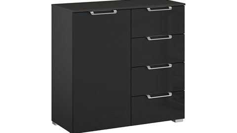 Commode Sydney met 1 deur en 4 laden, grafiet/glas basalt