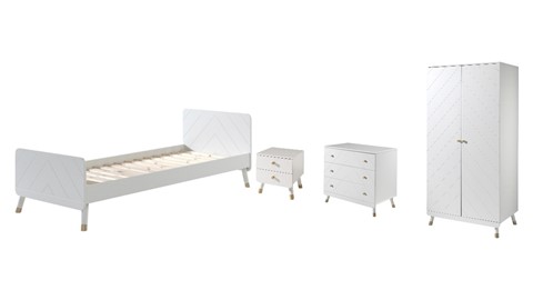 Kinderkamer Billy met bed, nachtkast, commode 3 laden en 2 deurs draaideurkast, white