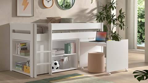 Halfhoogslaper met bureau en 2 boekenkasten Primo Halfhoogslaper met bureau en 2 boekenkasten Primo