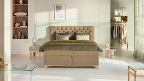 Boxspring Unik Elit vlak met gestoffeerd matras, caramel