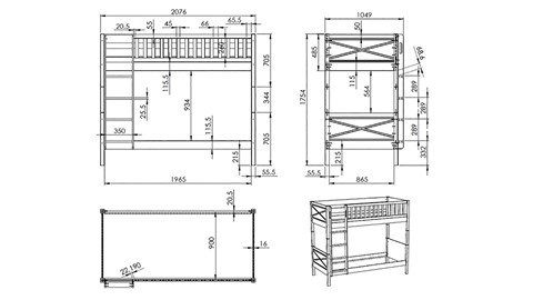 Stapelbed Scott 175 cm hoog, wit