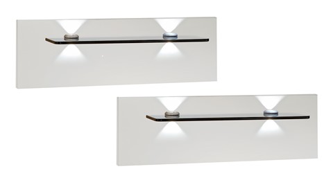 Set nachtkast panelen met glas en verlichting Bienne, wit