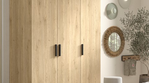 Kinderkamer Sam met bed, nachtkast, bureau en 3 deurs draaideurkast, eik