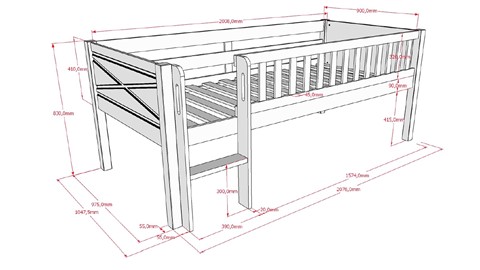Halfhoogslaper Scott met ladder, wit
